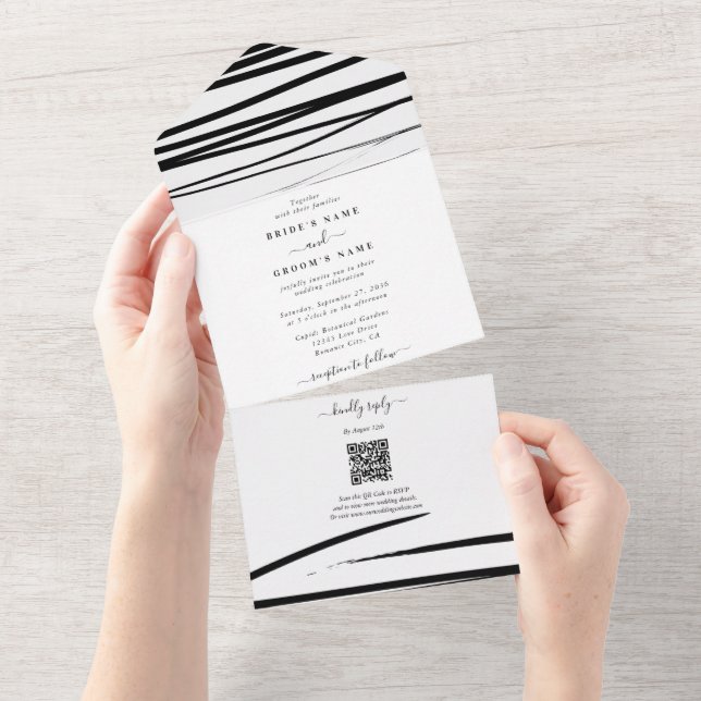 Casamento com Abstrato branco preto moderno (Tearaway)