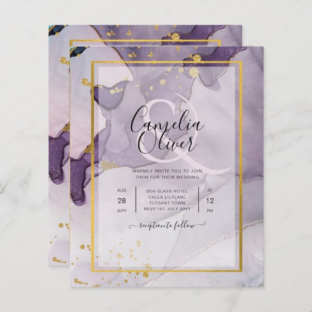 Casamento com Abstrato de Tinta Dourada de Álcool  (Frente/Verso)