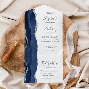 Casamento com Agata Azul de Prata Marinho Moderno