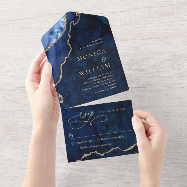 Casamento com Agata Azul Marble, Marinho moderno (Aba destacável)