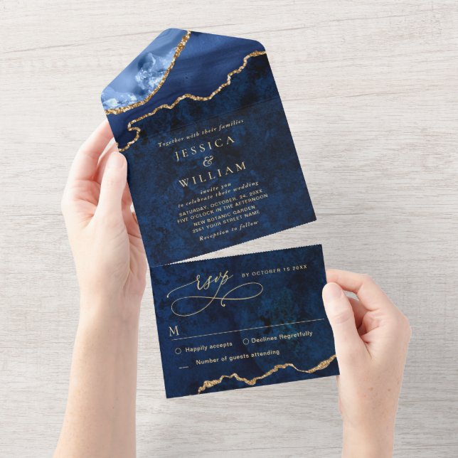 Casamento com Agata Azul Marble, Marinho moderno (Aba destacável)