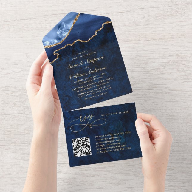 Casamento com Agata Azul Marble, Marinho moderno (Aba destacável)