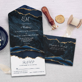 Casamento com Agata Azul Marinho Monograma Elegant