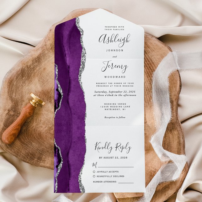 Casamento com Agata de Prata Roxo Moderno (Criador carregado)