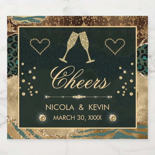 Casamento com Agitação de Impressão Dourada Safari (Rótulo Único)