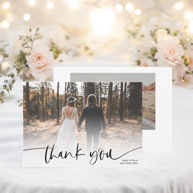 Casamento com agradecimento em preto e script mode (Modern script black thank you 2 photos wedding )