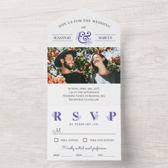 Casamento com Ampersand Floral Branco Roxo (Interno)
