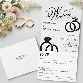Casamento com Anéis de Diamante Branco e Preto