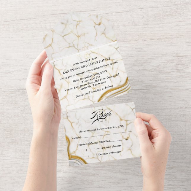 Casamento com Aquarela Abstrata Prata e Ouro (Aba destacável)