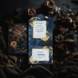 Casamento com Aquarela Azul e Dourado Místico da M