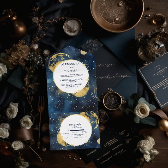 Casamento com Aquarela Azul e Dourado Místico da M (Criador carregado)