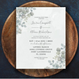 Casamento com aquarela de eucalipto em verde salvi