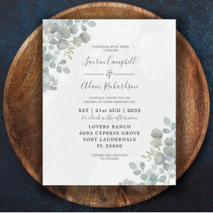 Casamento com aquarela de eucalipto em verde salvi