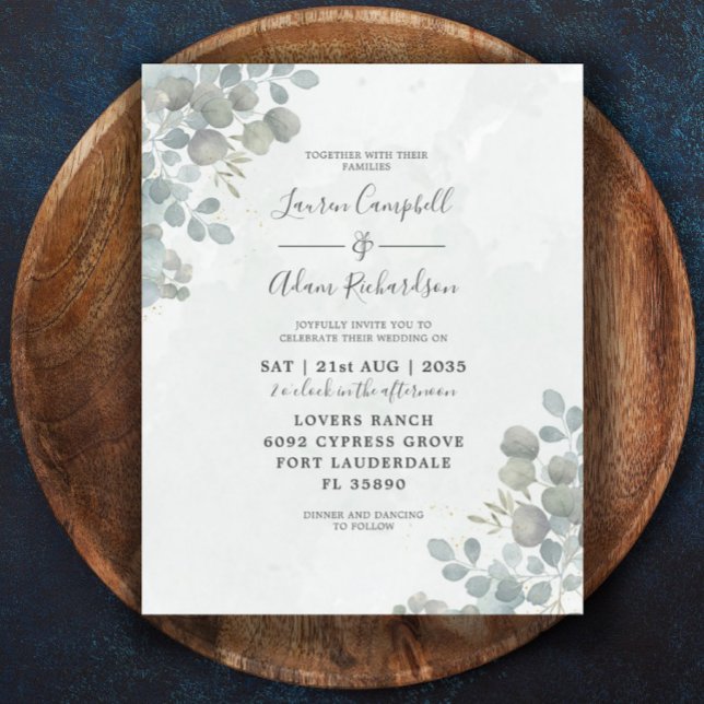 Casamento com aquarela de eucalipto em verde salvi (Criador carregado)