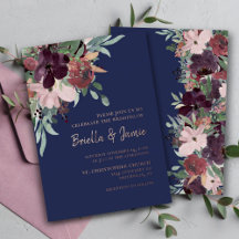 Casamento com Aquarela Floral Azul Marinho e Doura