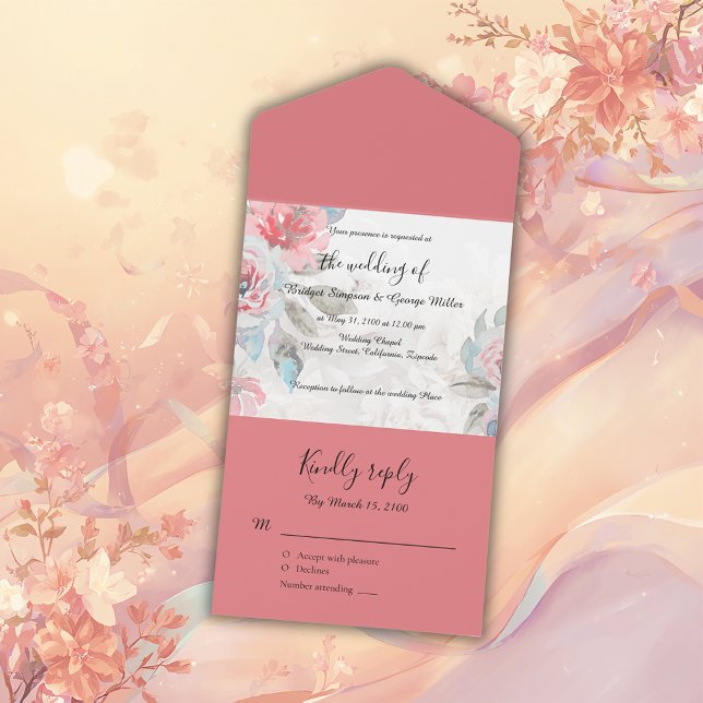 Casamento com aquarela Floral Tudo em Um Convite (Criador carregado)