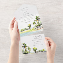 Casamento com Aquarelas de Palma de Praia Tropical