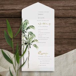 Casamento com Aquarelas de Palmeiras de Praia Trop