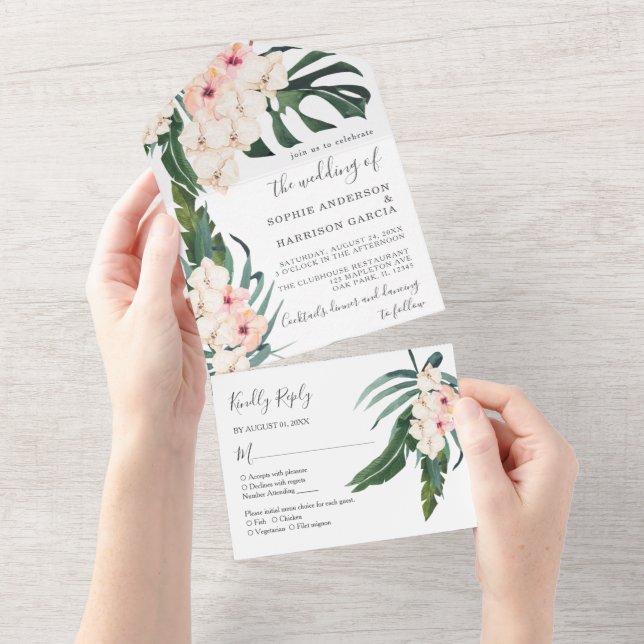Casamento com Aquarelas Rosa-Rosa-Rosa-Tropicais (Aba destacável)