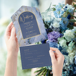 Casamento com Arca de Mármore Dourada Azul Moderno