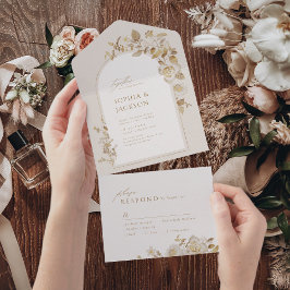 Casamento com Arca Foral Botânica Dourada Elegante