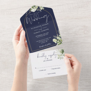 Casamento com Arco Floral Verde e Azul Naval Doura