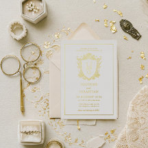 Casamento com Brasão Vintage Dourado e Branco de D