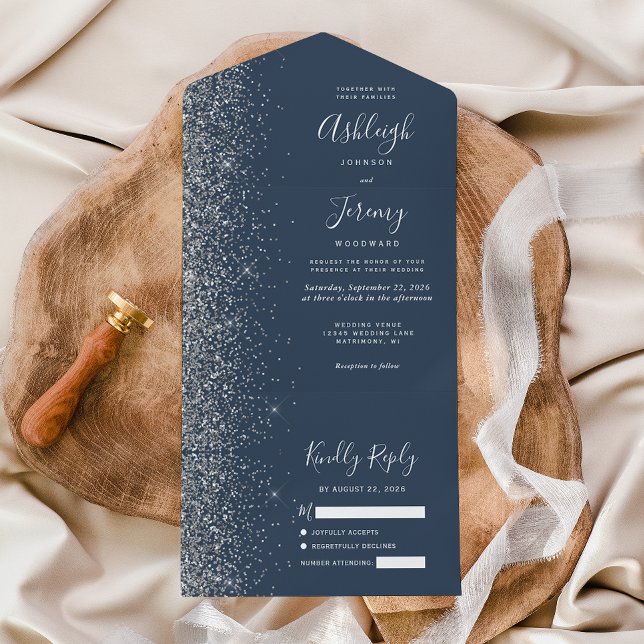 Casamento com Brilho Azul Índigo Moderno Prata (Criador carregado)