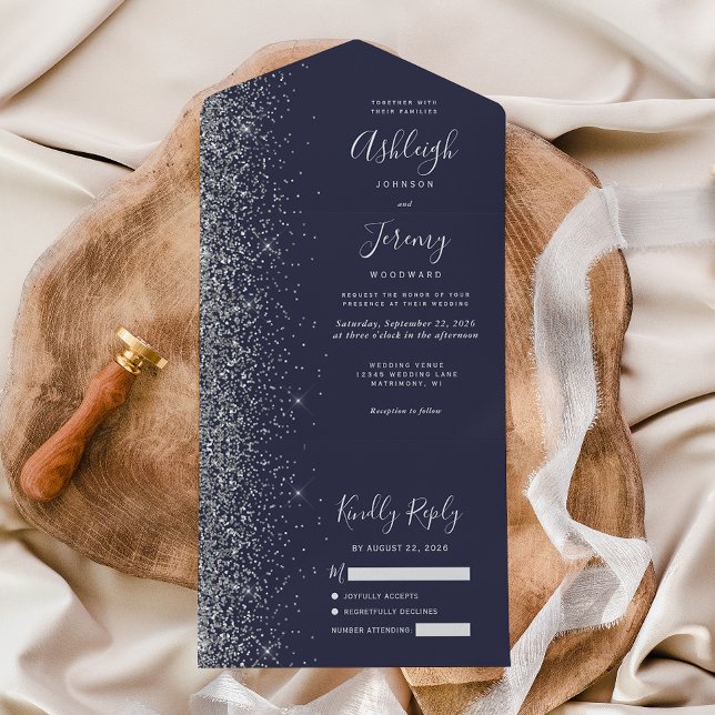 Casamento com brilho de prata azul moderno escuro (Criador carregado)