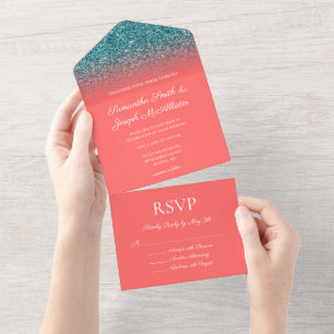 Casamento com Brilho Ombre Coral e Turquesa