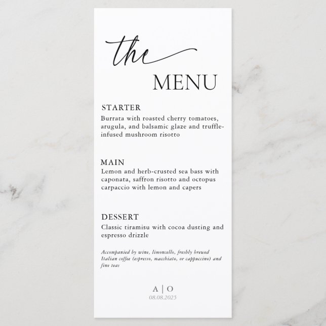 Casamento com Cartão de Menu, Menu de Janto Elegan (Frente)