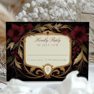 Casamento com Cartão RSVP Vitoriano Maroon