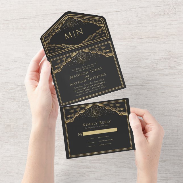 Casamento com Cartão Tarot Elegante Sun e Moon (Tearaway)