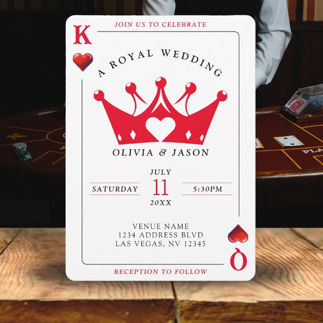 Casamento com Cartões de Poker do Rei e Rainha dos (King & Queen of Hearts Casino Poker Card Wedding
)