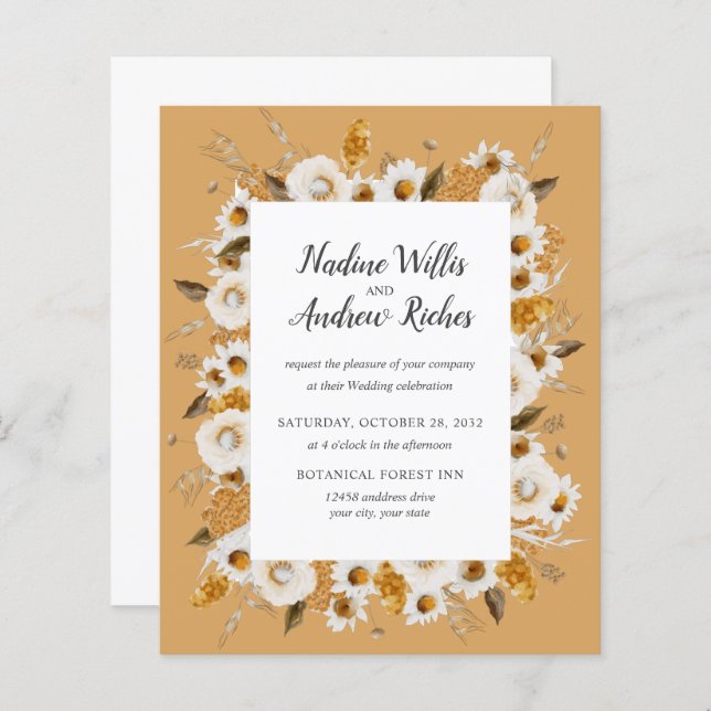 Casamento com Chamomile Mimosa, rusticidade do orç (Frente/Verso)