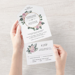 Casamento com Círculo Dourado Floral Dusty Rosa