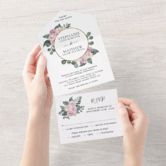 Casamento com Círculo Dourado Floral Dusty Rosa