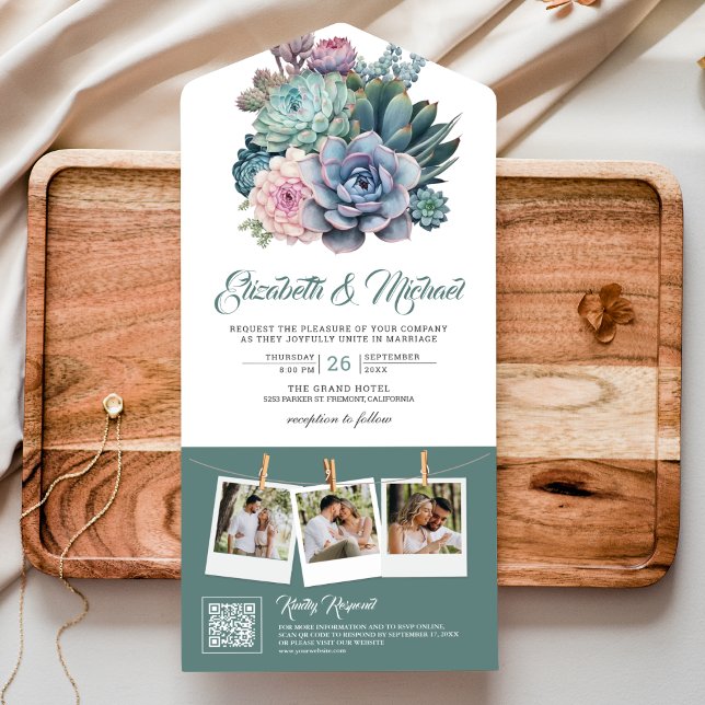 Casamento com Código QR Ampersand Suculento Pastel (Criador carregado)