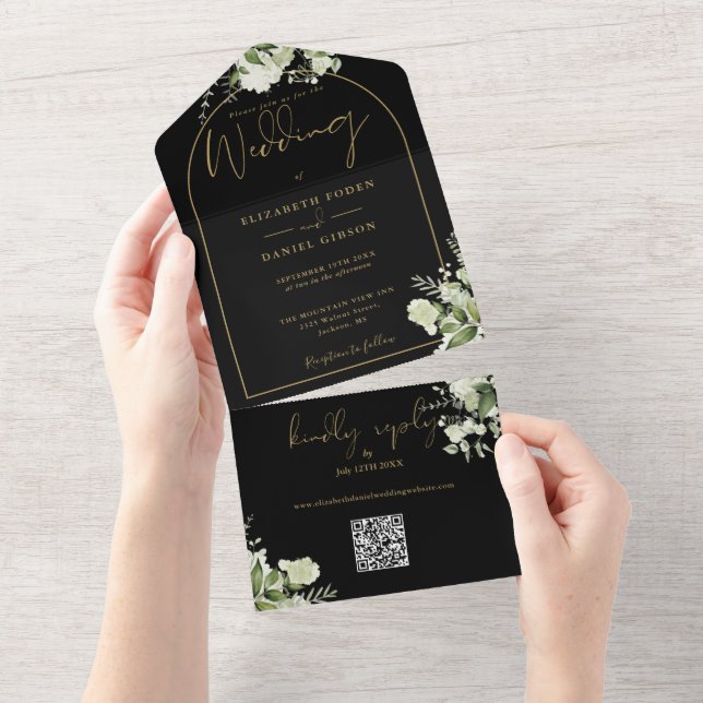 Casamento com Código QR de Arquitetura Verde Preto (Aba destacável)