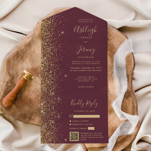 Casamento com Código QR de Dourado Brilhante Moder