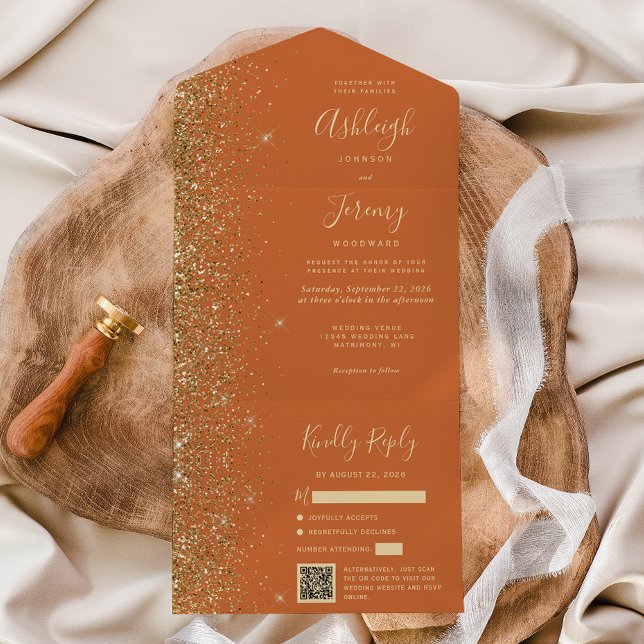Casamento com Código QR de Dourado Laranja  Modern (Criador carregado)