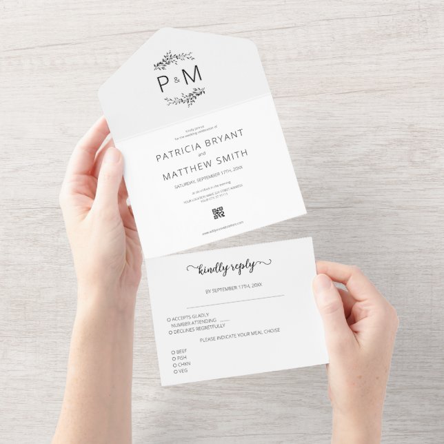 Casamento com Código QR de Folhagem Mínima Moderna (Tearaway)