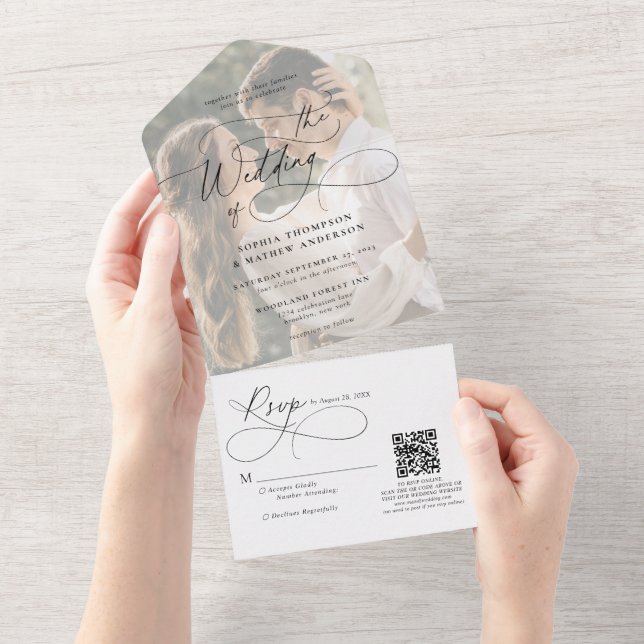 Casamento com Código QR de Foto Branca de Caligraf (Tearaway)