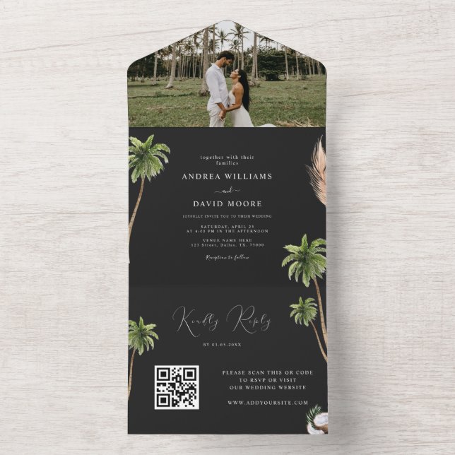 Casamento com Código QR de Foto de Árvore Tropical (Interno)