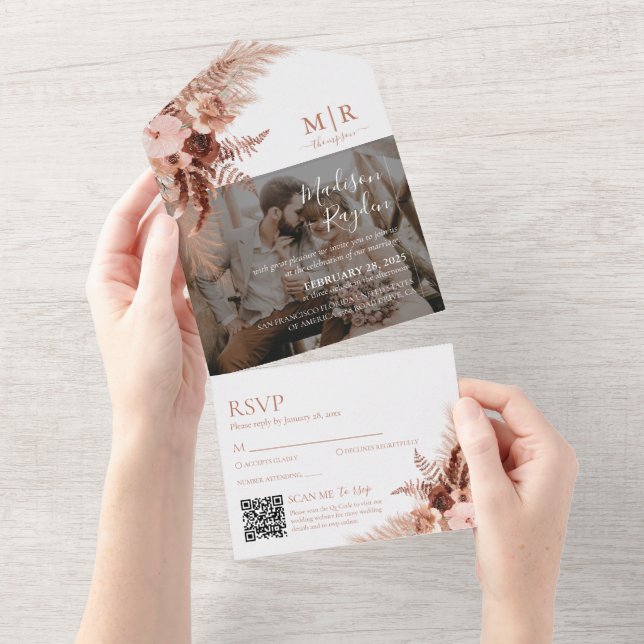 Casamento com Código QR de Foto do Terracotta Russ (Aba destacável)