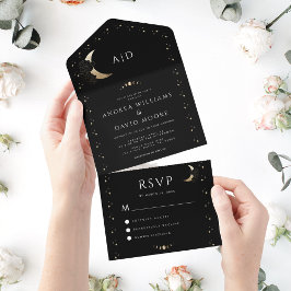 Casamento com Código QR de Lua Dourada Mística Neg