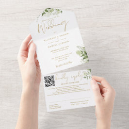 Casamento com Código QR de Monograma de Verde Dour