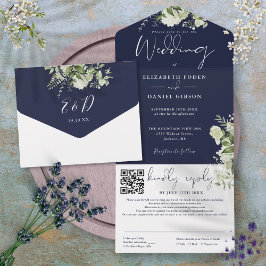 Casamento com Código QR de Monograma Verde Azul-Ma