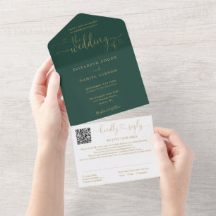 Casamento com Código QR em Rotulo Dourado e Verde 