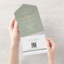 Casamento com Código QR em Verde Sage Minimalista